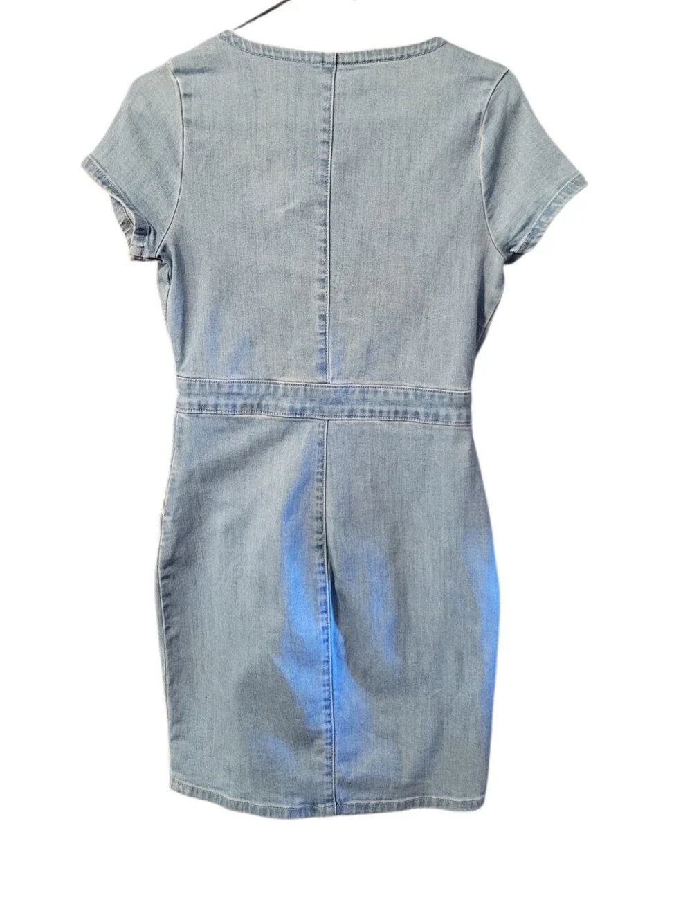 Guess Light Blue Denim V-Neck Zip Mini Dress - Picture 3 of 8